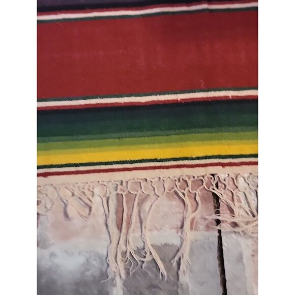 Vintage Mexican Wool Blend Serape Blanket Brick Red 36x77 - Picture 3 of 9